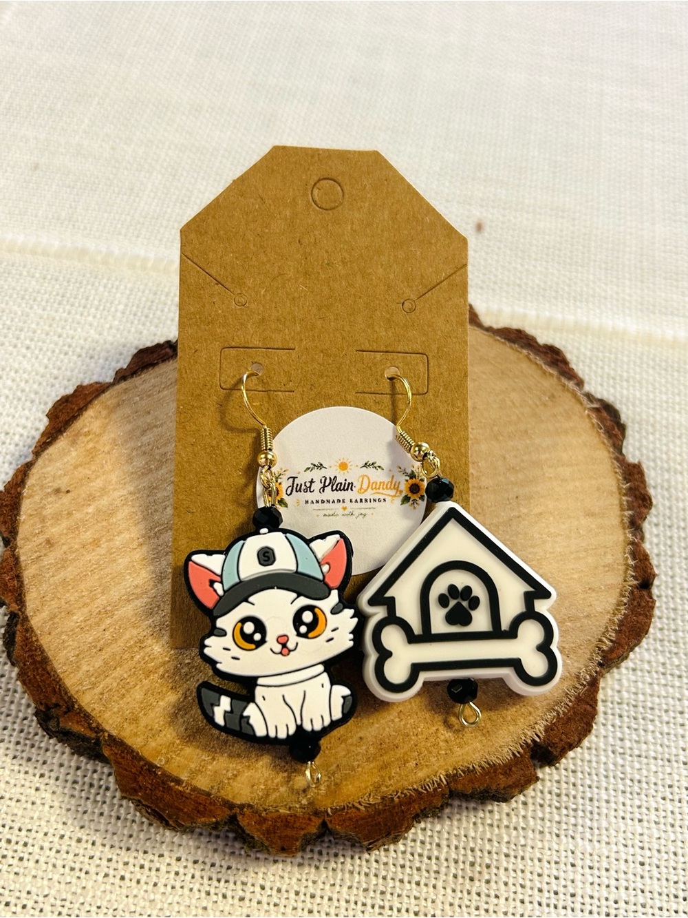 Cute Cat & Dog House Mismatch Earrings | Handmade Pet Lover Dangle Earrings